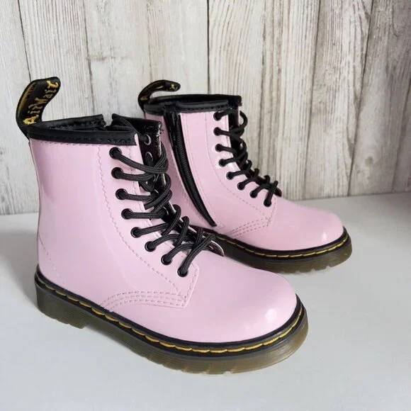 Girl's Grade School 1460 “Pale Pink” Patent Combat Boots Size 8 - Picture 2 of 16